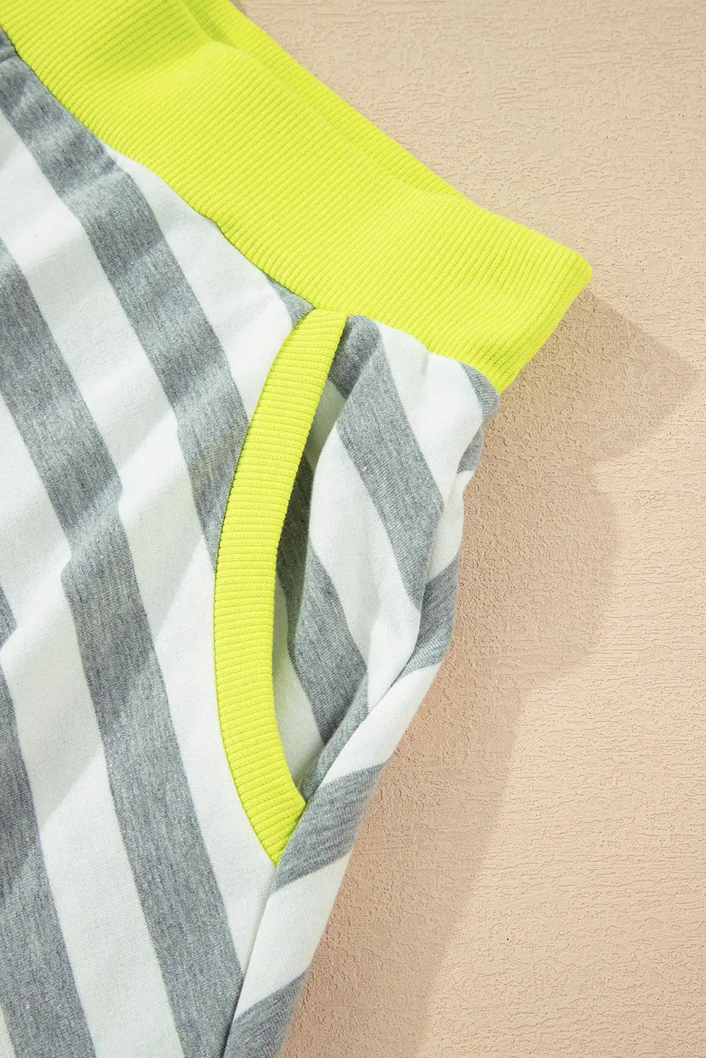 Premium Gray Stripe Ribbed Long Sleeve Blouse Plus Shorts Set Dear-Lover Dropshipping